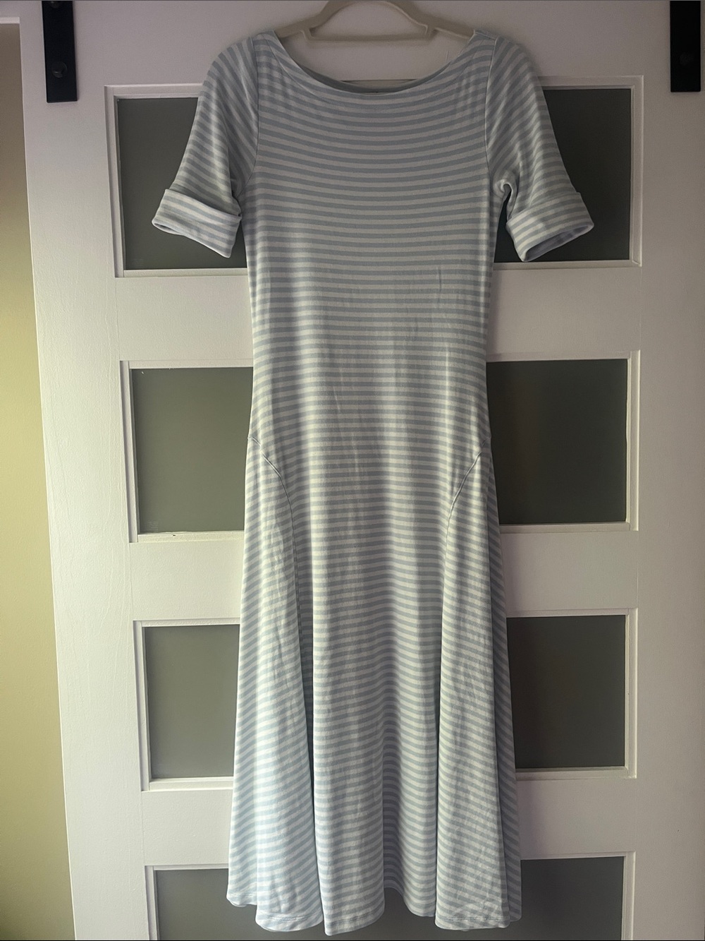 Lauren Ralph Lauren Light Blue & White Striped Midi Dress